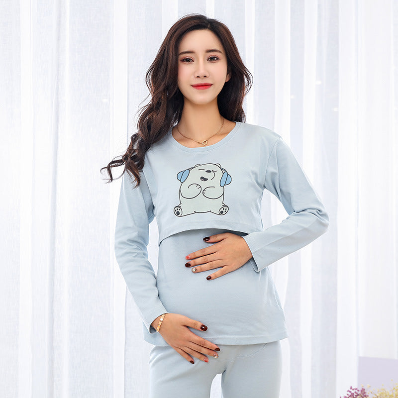 Spring And Autumn Pure Cotton Confinement Wear Maternity Nursing Pajamas