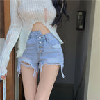 Summer Ladies Irregular Ripped Raw Edge Jeans