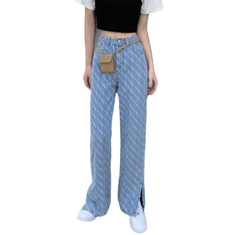 Retro Hong Kong Style High Waist Thin Wide Leg Pants Ladies Jeans