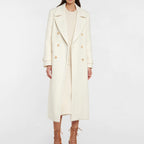 Lapel Double Breasted Elegant Mid-length Women's White Coat Elegant Overcoat