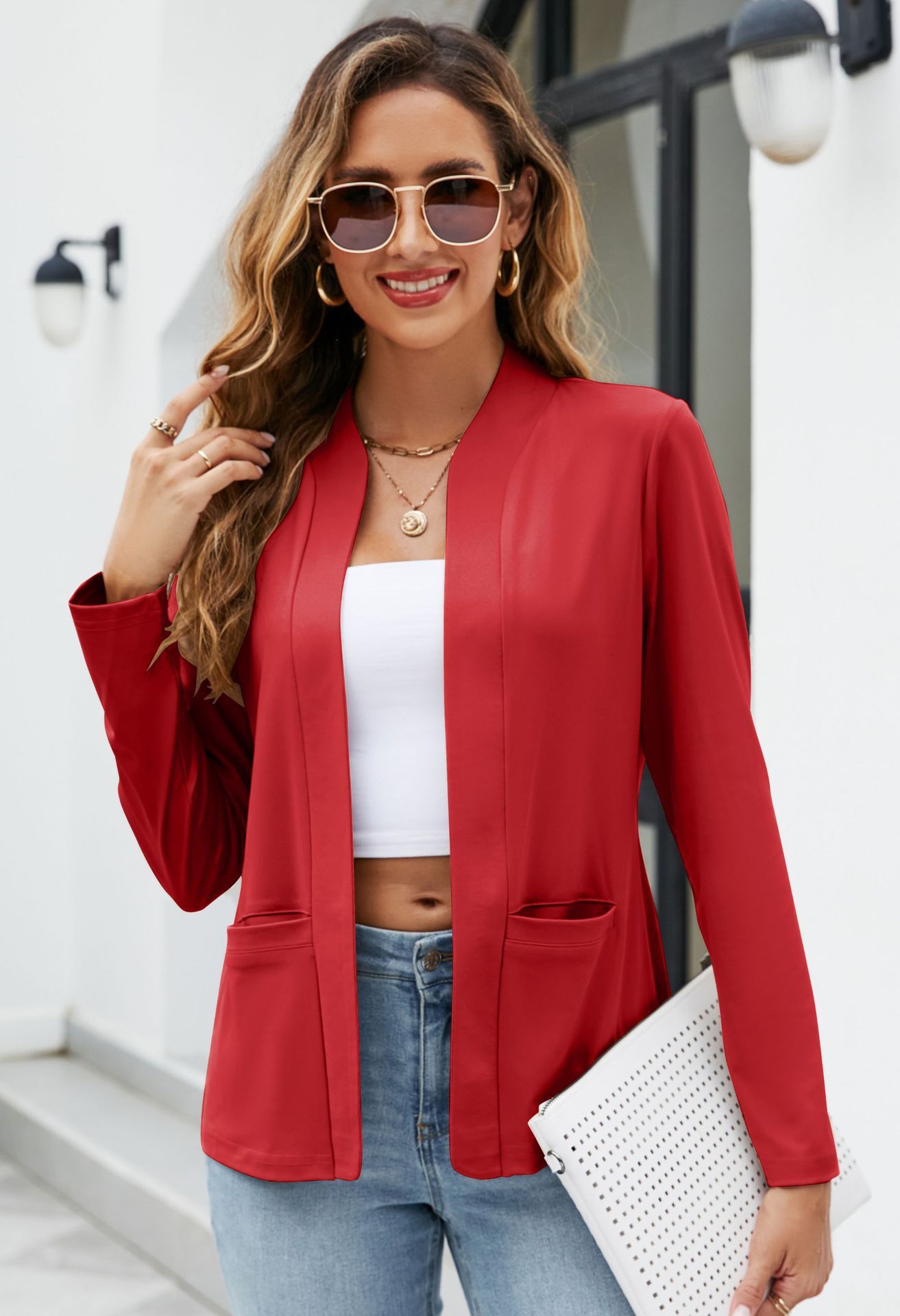 Fashion Women's Wear Pocket Coat Suit Jacket Light
