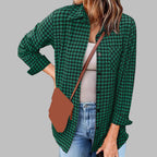 Printed Plaid Lapel Loose Long-sleeve Shirt Plaid Shirt