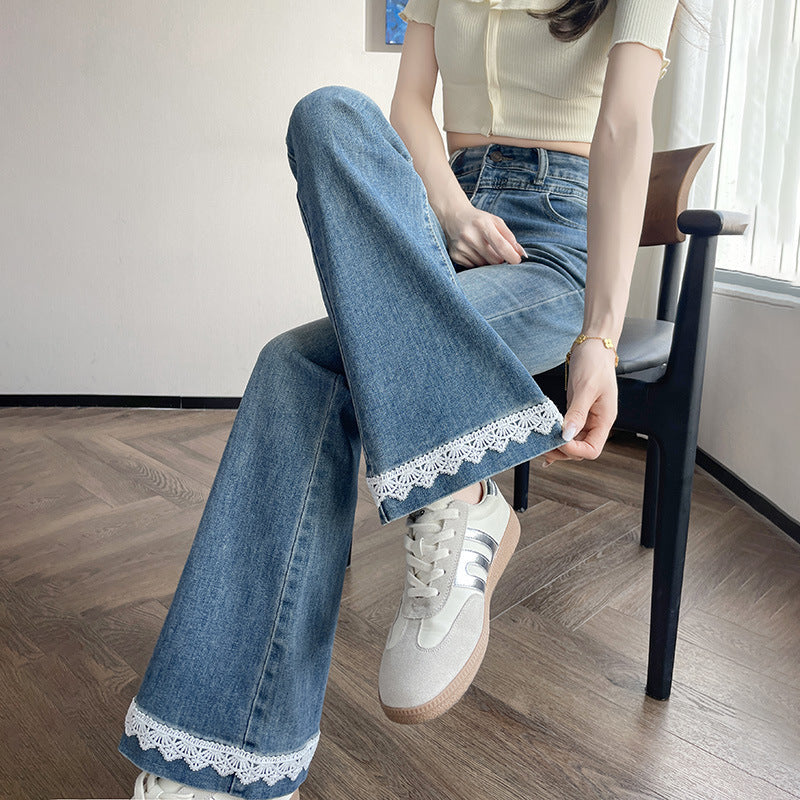 Lace Denim Bell Bottom Pants For Women
