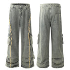 Retro Design Worn Looking Washed-out Burr Cargo Jeans Men