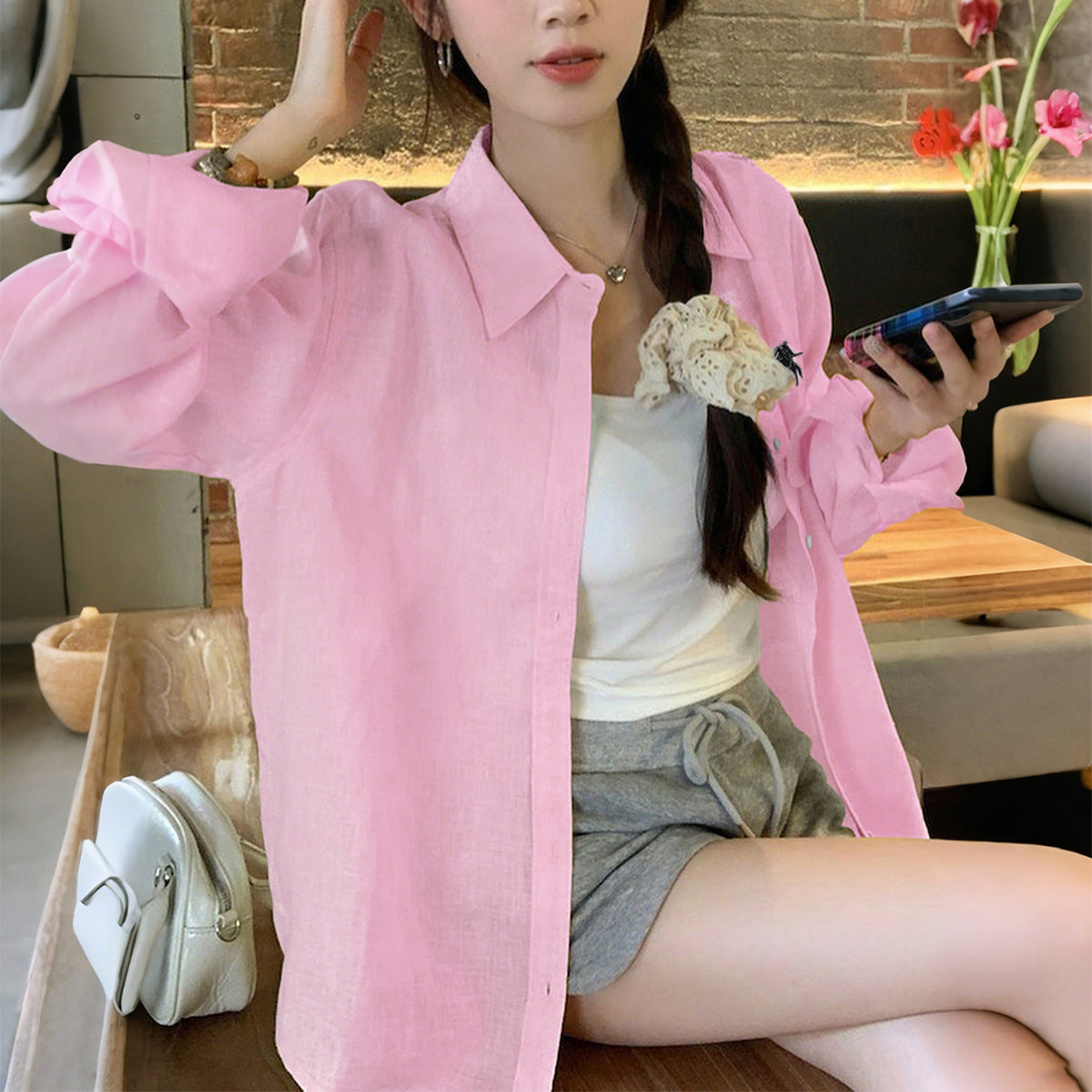 Fashion Casual Solid Color Long Sleeve Blouse