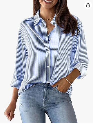 European And American Trendy Shirt Striped Pattern Printed 3D Shirt