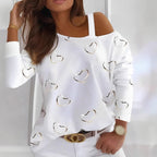 Heart Printing Women's Strapless Sexy Pullover Long Sleeve T-shirt